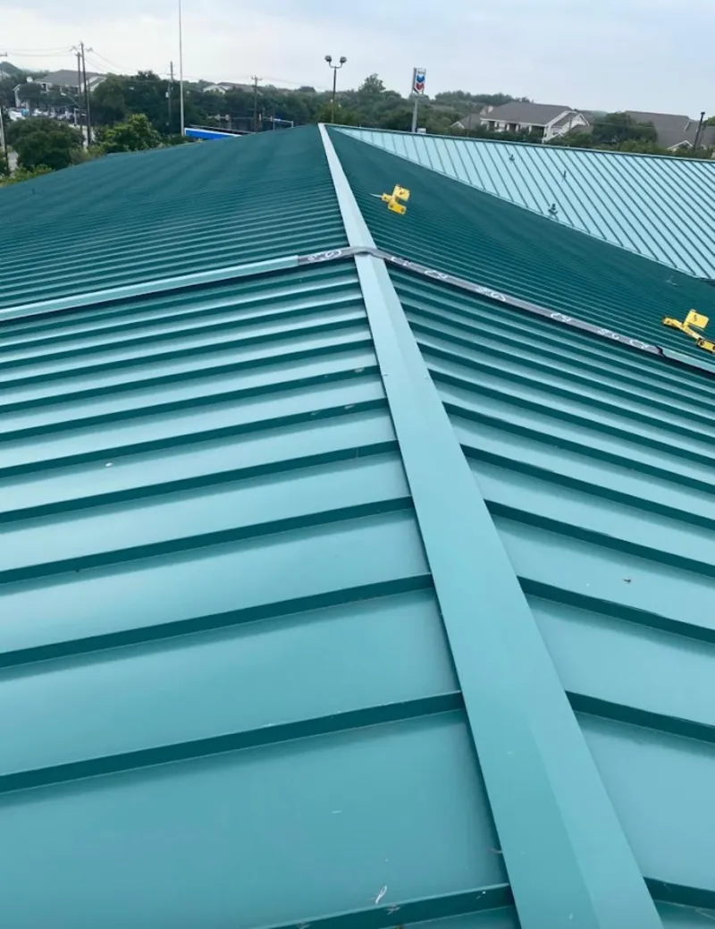 Green commercial metal roof ridge and valley for Metal Roof Repair in Hiram